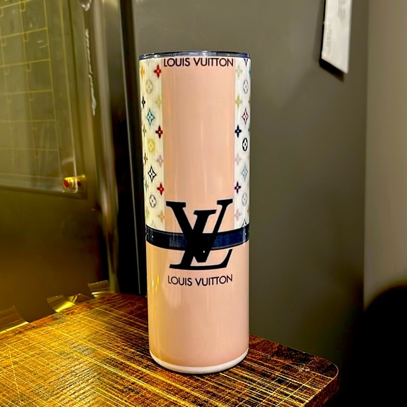 Other - WHITE W/multicolor&tan 20 oz stainless steel tumbler gift ready NWT